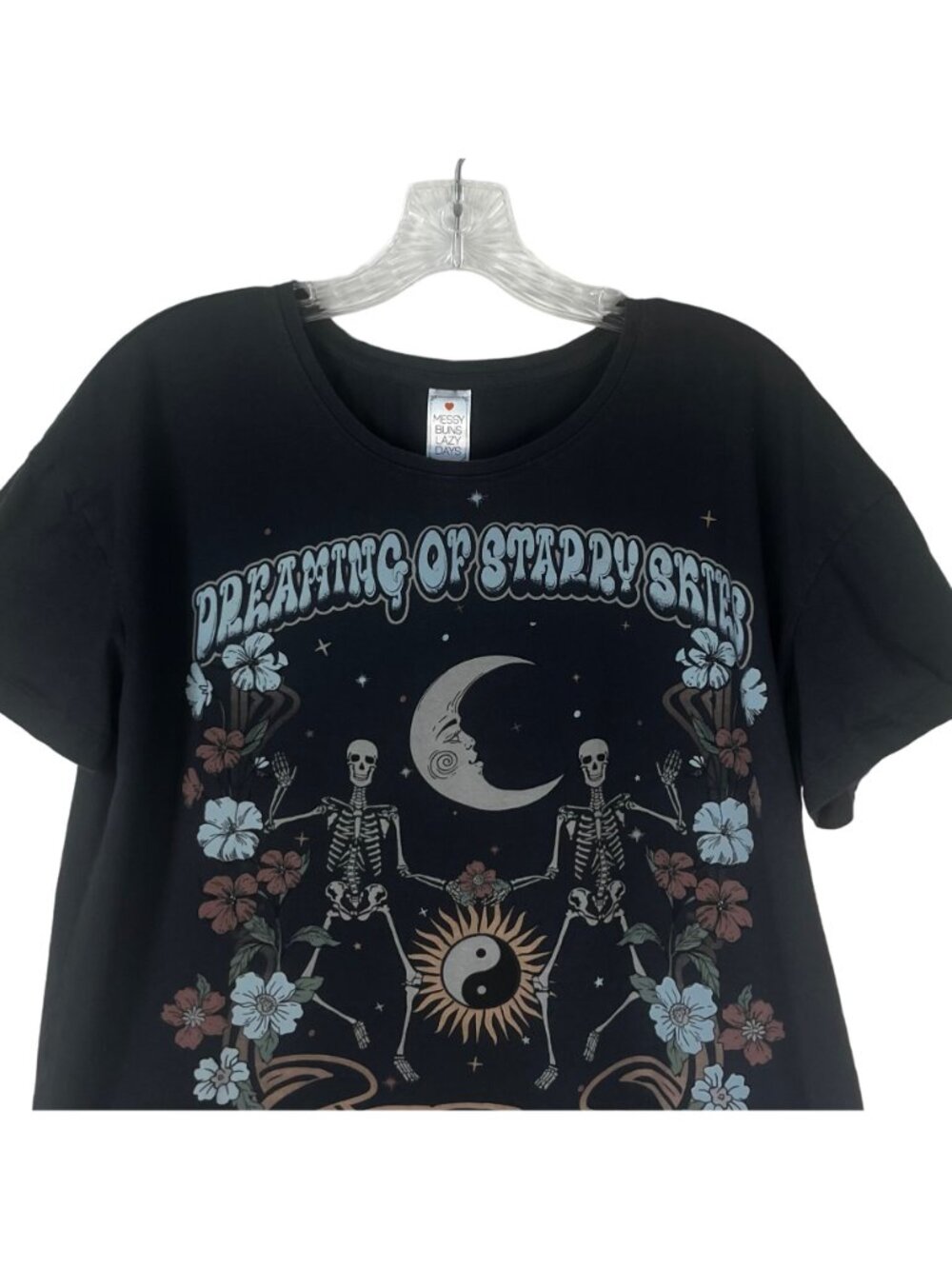 Messy Buns Lazy Days Graphic Tshirt Womens Large Gray Dreaming Starry Skies - Picture 3 of 8